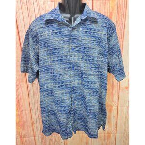JHANE BARNES Mens Large Blue Short Sleeve Button-Up Shirt Japanese Fabric